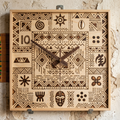 Patterned square wooden wall art clock by Cerium Arts