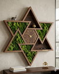 Star shelf wooden wall clock with preserved moss concept by Cerium Arts